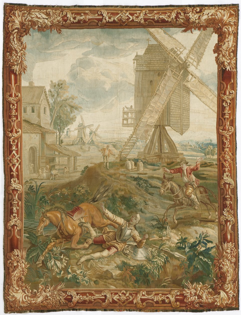 Don Quixote kämpft gegen die Windmühle von Workshop of Urbanus Leyniers and Daniel Leyniers II 1669–1728 Workshop of Urbanus Leyniers and Daniel Leyniers II 1669–1728