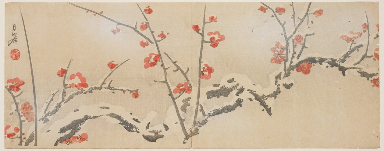 Blühende Pflaumen im Schnee, ca. 1818-29 von Yamaoka Gepp