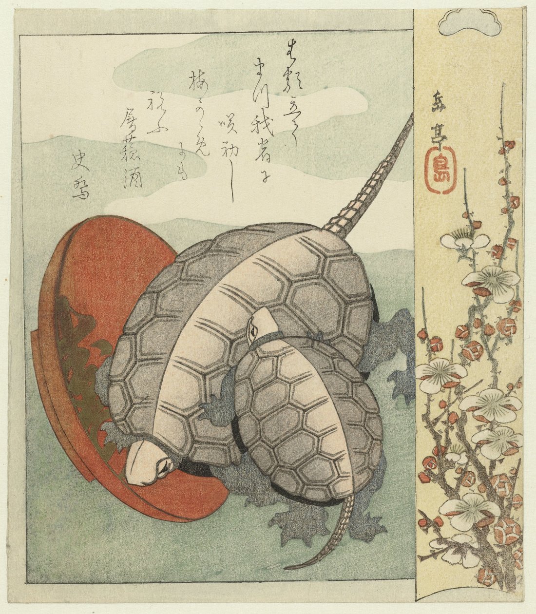Schildkröten mit Sake-Schälchen von Yashima Gakutei