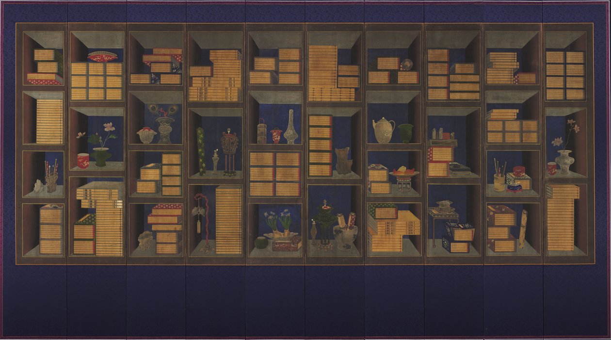 Bücher und Gelehrtenutensilien (Tinte & Farbe auf Seide) von Yi Taek gyun Yi Taek gyun