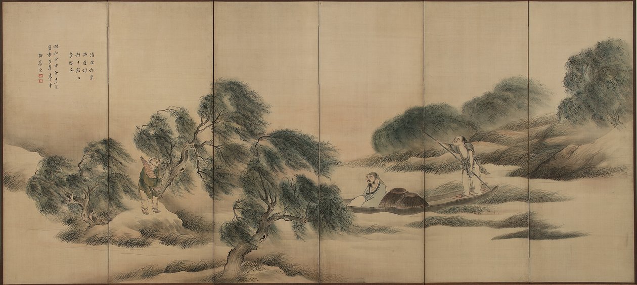 Angeln an einem Fluss nach Regen, Edo-Periode von Yosa Buson