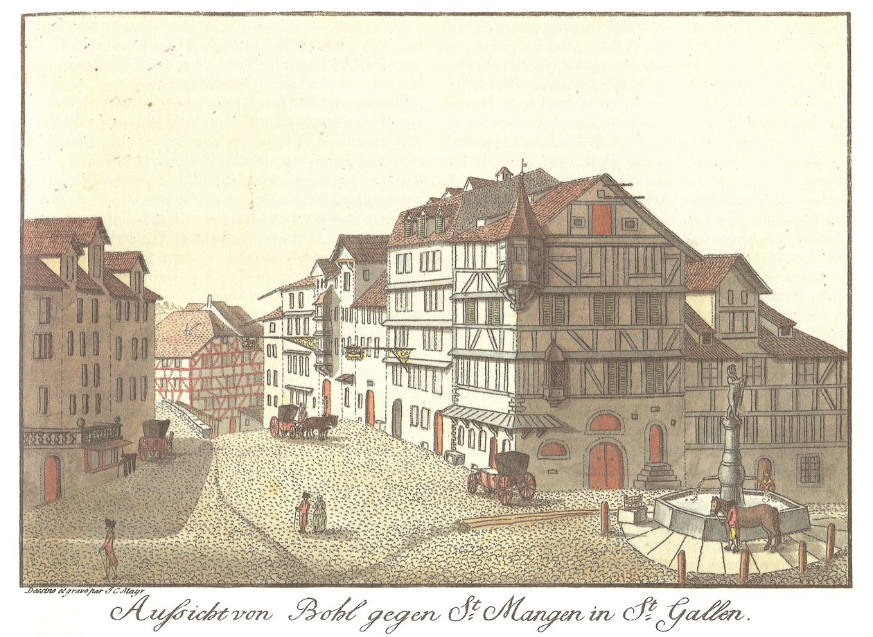 Aussicht von Bohl gegen St. Mangen in St. Gallen von Zeichner und Kupferstecher