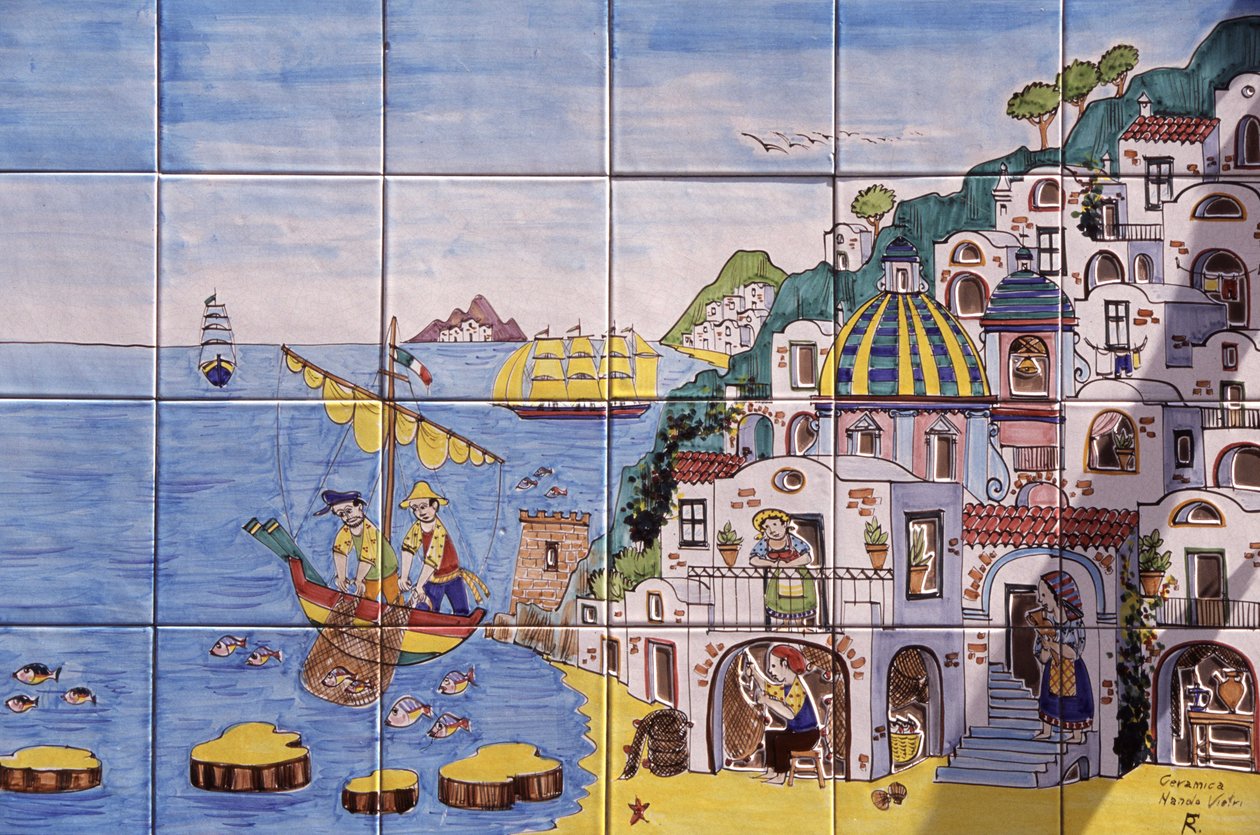 Keramik bemalte Fliesen, Positano, Amalfiküste, Kampanien, Italien von John Pardon