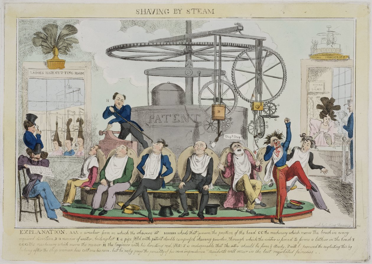 Rasieren mit Dampf, ca. 1810 von Frederick (attr. to) Barnard