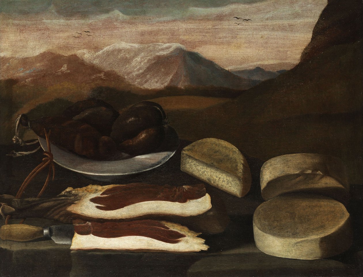 Stillleben mit Wurst, Schinken und Käse von Anonymous