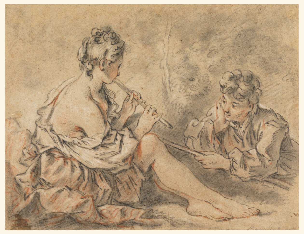 Hirtin spielt für einen Hirten von after Francois Boucher