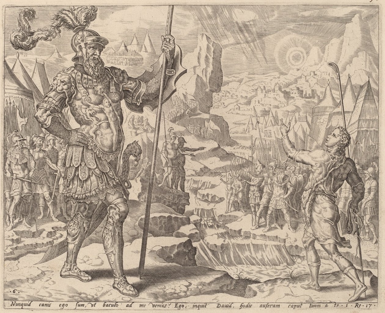 David trifft Goliath von after Maerten van Heemskerck