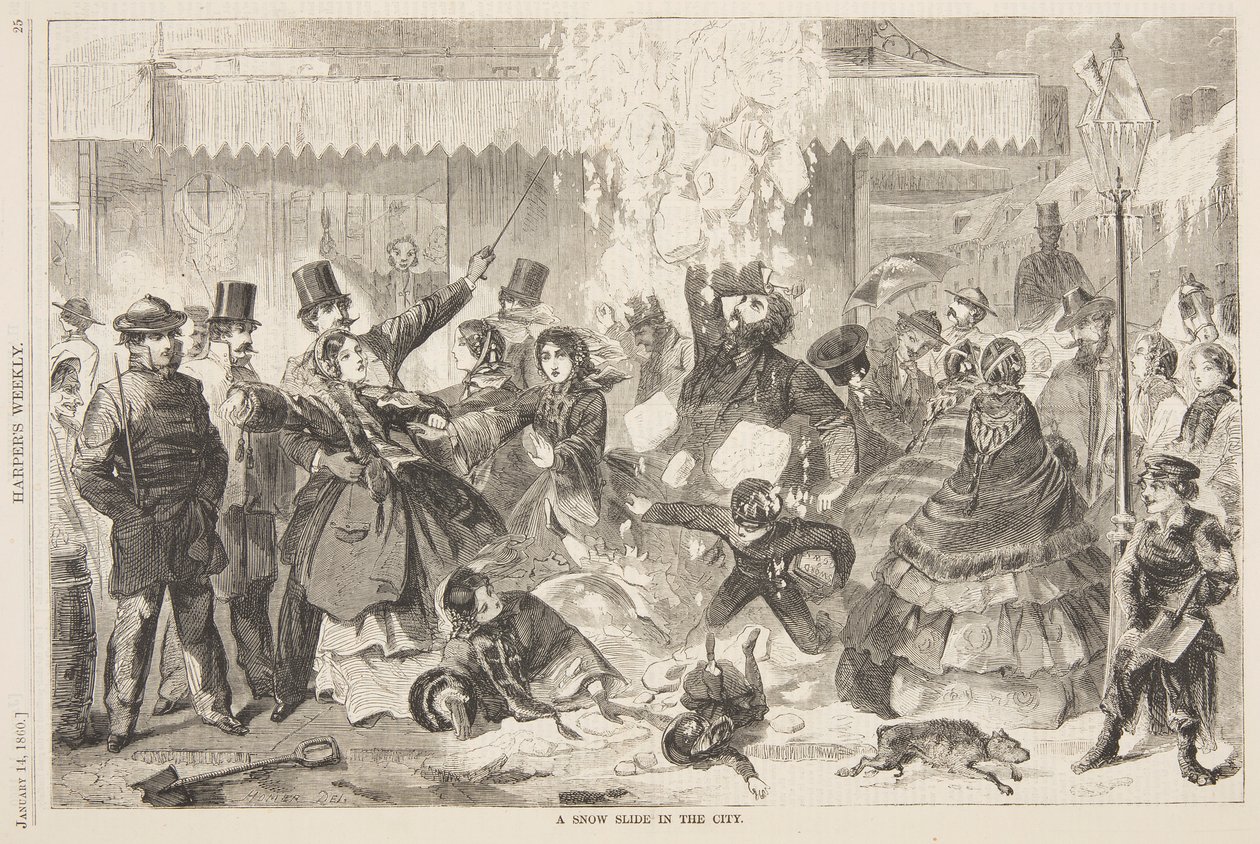 Eine Schneelawine in der Stadt von after Winslow Homer