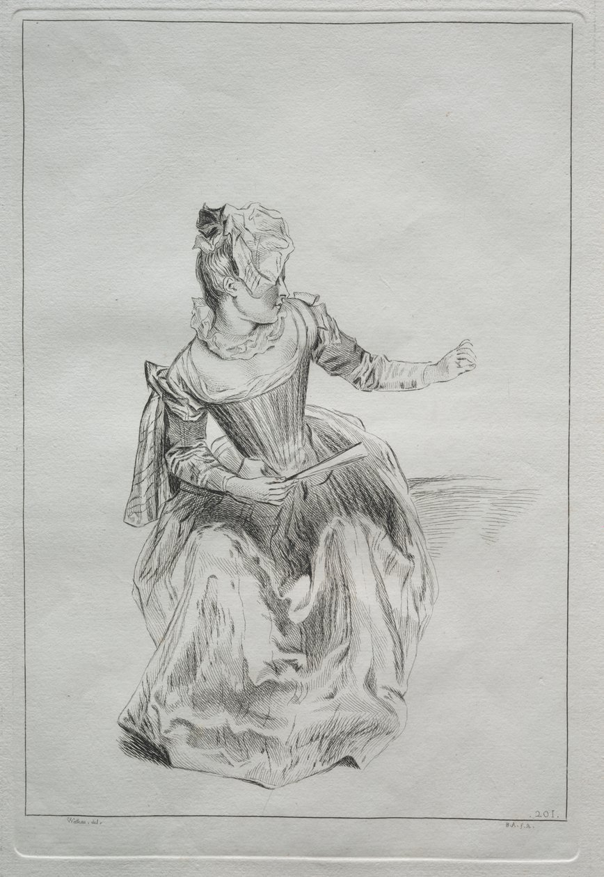 Frau mit einem Fächer von possibly by Benoit II Audran