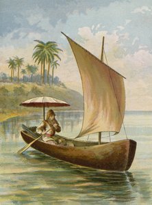 Robinson Crusoe segelt in seinem Boot