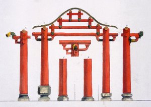 Chinesische Holzarchitektur, ca. 1820er-30er Jahre