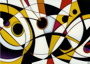 Abstrakt: Auf Weiß-Kreise+Schaukeln 3
