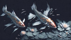 Tintenmalerei: Koi-Karpfen rot 02