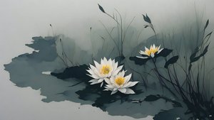 Tintenmalerei: Seerosen 01