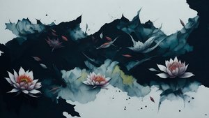 Tintenmalerei: Seerose schwarz 01