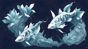 Tintenmalerei: Koi-Karpfen weißer Marmor 04