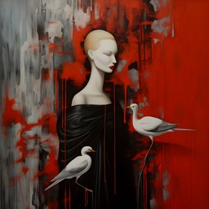 Frau und Storch