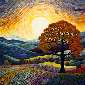 Landschaft mit Bäumen und Hügeln