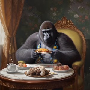 Ein Gorilla beim Essen