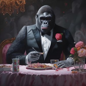 Ein Gorilla beim Essen