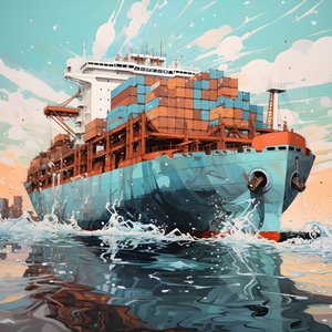Ein großes Schiff im Wasser