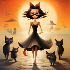 Verrückte Katzenfrau im Kleid