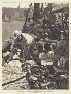 Entladen eines französischen Heringsboots in Boulogne