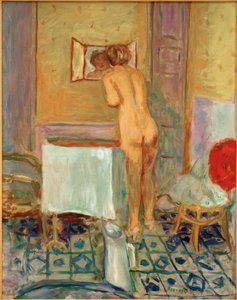 Akt mit rotem Stoff oder Akt bei der Toilette