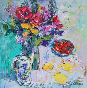 Erdbeeren mit Blumen