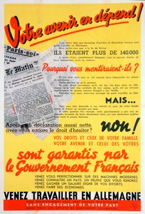 Französische Arbeiter für Deutschland Plakat, ca. 1942-1944