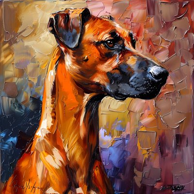 Abstraktes Gemälde eines Rhodesian Ridgeback Hundes von F. Abderrahim
