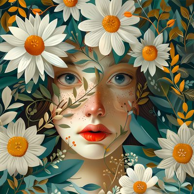 Schönes Frauenporträt umgeben von Mohnblumen von F. Abderrahim