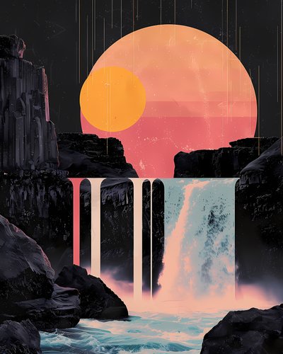 Minimalistischer Wasserfall im roten Sonnenuntergang von F. Abderrahim