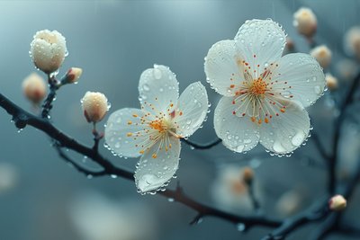 Weiße Blumen unter dem Morgentau von F. Abderrahim