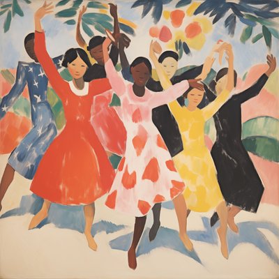Minimalist painting of dancing children | Custom Canvas Prints von F. Abderrahim