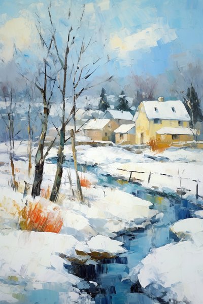 Dorf in verschneiter Landschaft von F. Abderrahim