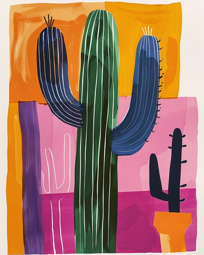 Kaktusgemälde im Henri Matisse Stil von F. Abderrahim
