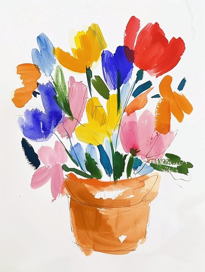 Bunte Aquarellblumen in einer Vase von F. Abderrahim