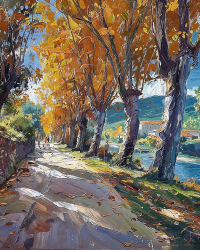 Landstraße durch den Wald, impressionistische Landschaft von F. Abderrahim