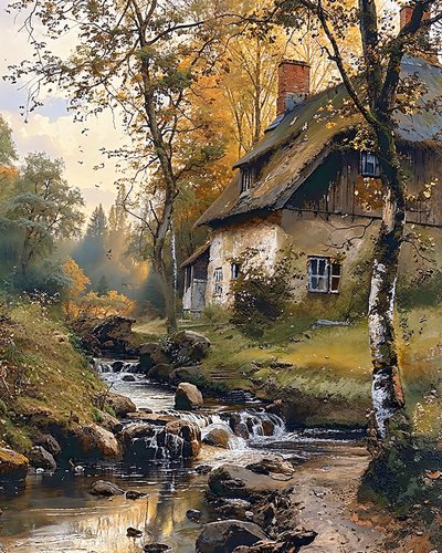 Ein Haus am Rand eines Wasserufers von F. Abderrahim