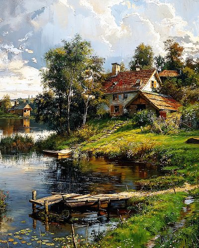 Ein Haus am Rand eines gewundenen Flusses von F. Abderrahim