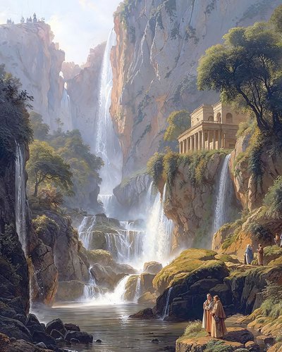 Schöne Landschaft mit einem Wasserfall von F. Abderrahim