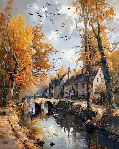 Eine alte Brücke mit einem Bach darunter in einer kleinen Stadt von F. Abderrahim