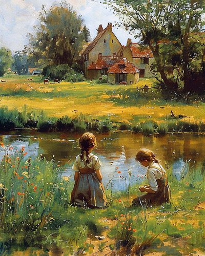 Kinder spielen draußen vor einem Haus auf dem Land von F. Abderrahim