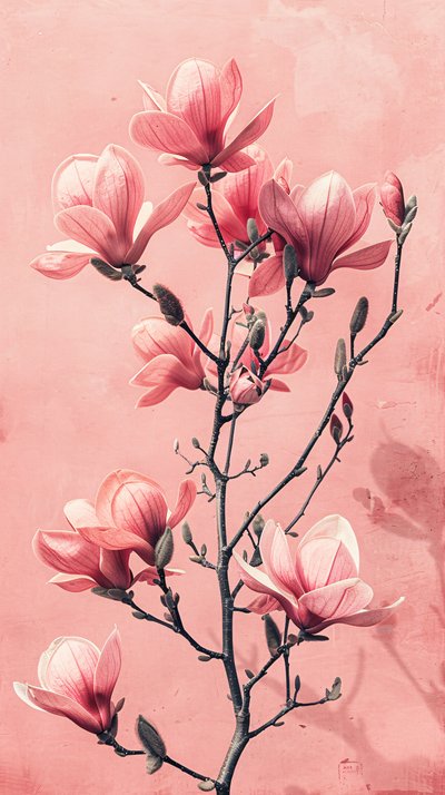Minimalistische rosa  graue Blumen, Botanischer Wandschmuck für das Schlafzimmer von F. Abderrahim