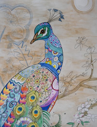 Stolzer Pfau von Marys Watercolors