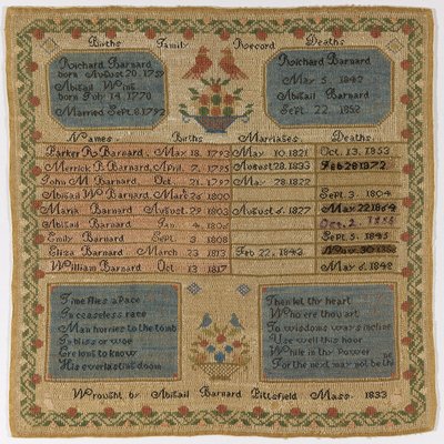 Familienregister Muster von Abigail Barnard