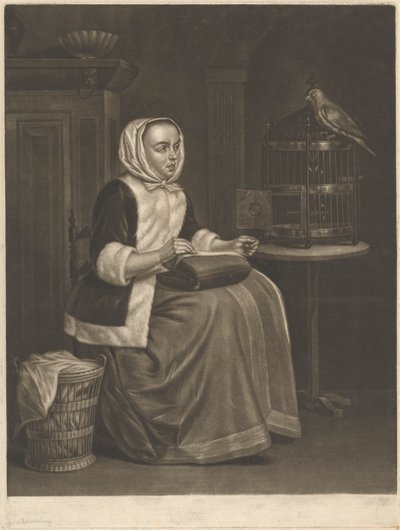 Frau beim Nähen von Abraham Blooteling