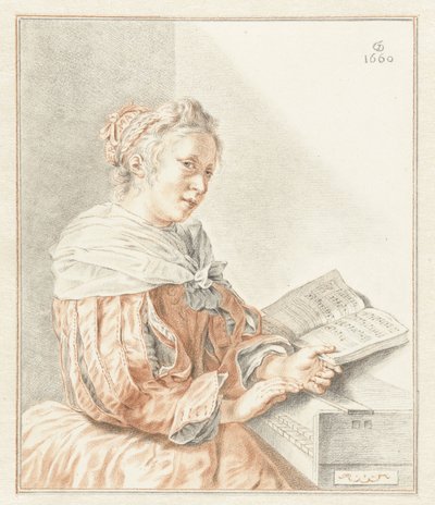 Dame am Spinett von Abraham Delfos