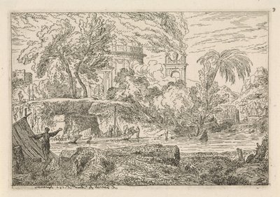 Arkadische Landschaft mit Triumphbogen von Abraham Genoels